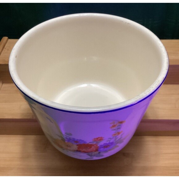 Vintage Bowl Universal Potteries Ovenproof USA White Floral Print Blue Rim MCM - Picture 3 of 13